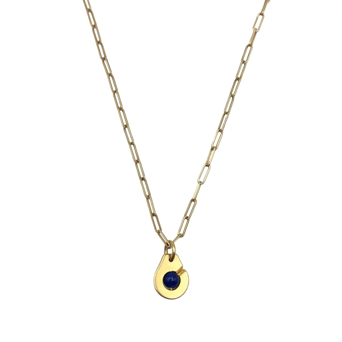 Collier Pendentif DINH VAN "Menottes R10" en or jaune et lapis lazuli