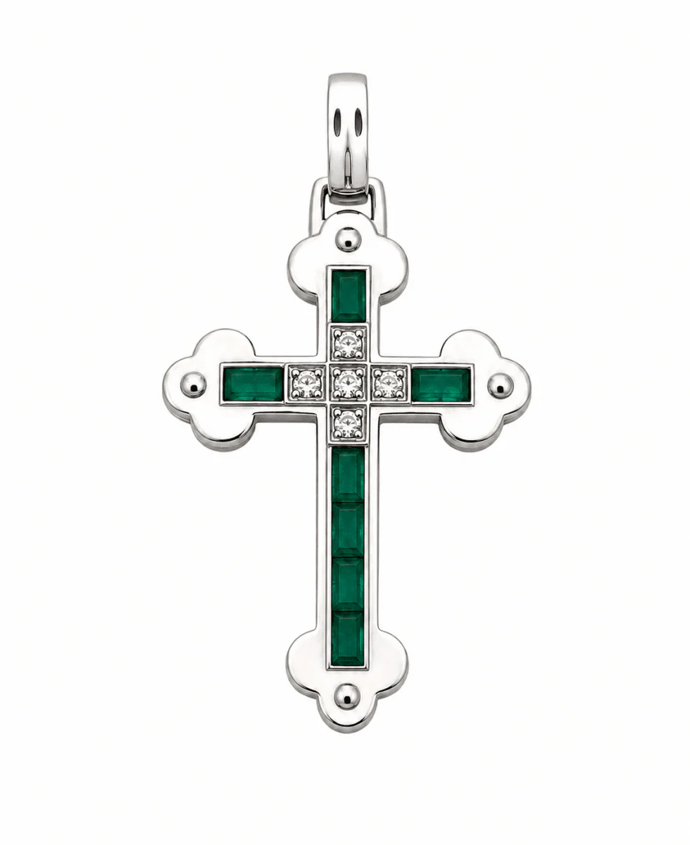 Collier Pendentif en or blanc, émeraude et diamants