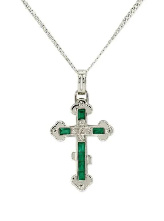 Collier Pendentif en or blanc, émeraude et diamants - Image 3