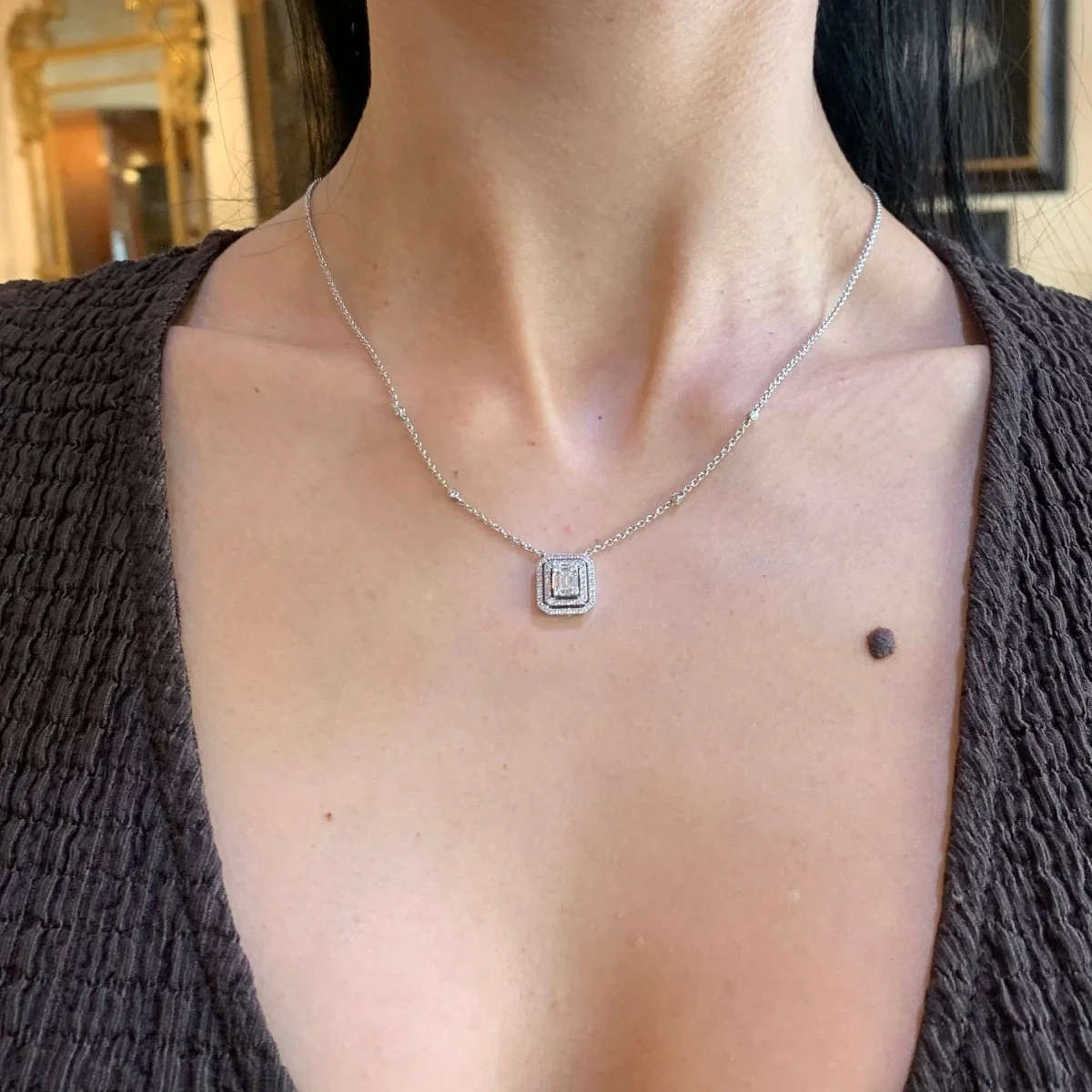 Collier Pendentif en or blanc et diamants - Image 2