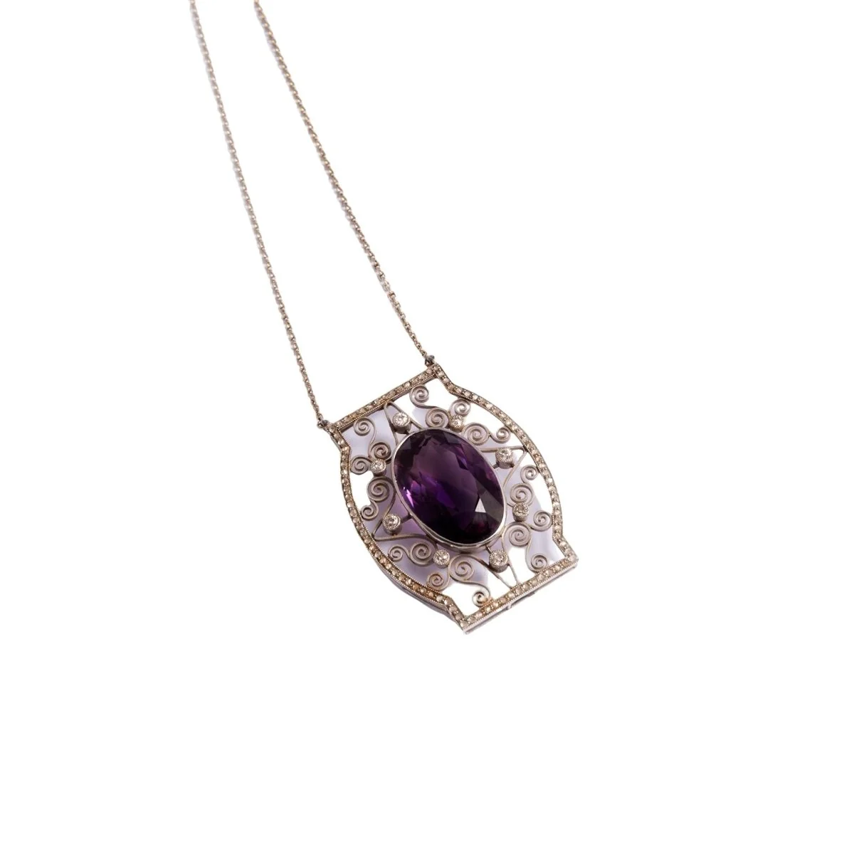 Collier Pendentif en or blanc et en améthyste et diamant