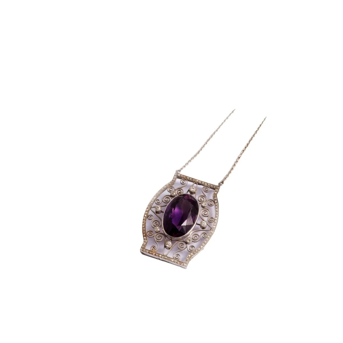 Collier Pendentif en or blanc et en améthyste et diamant - Image 2