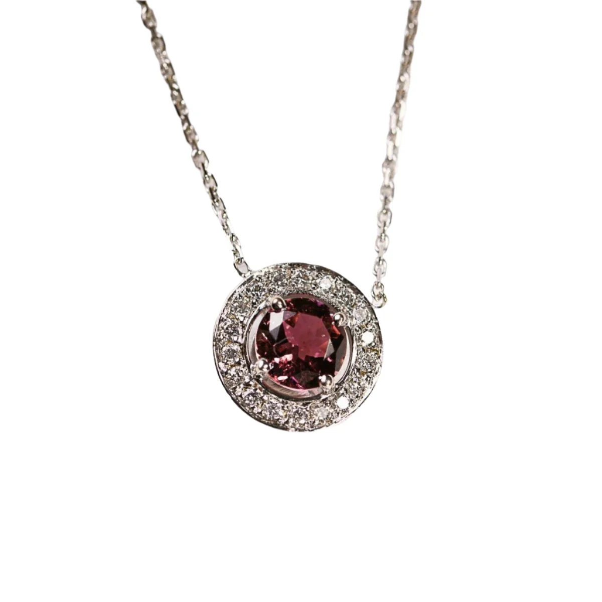 Collier Pendentif en or blanc, tourmaline rose et diamants