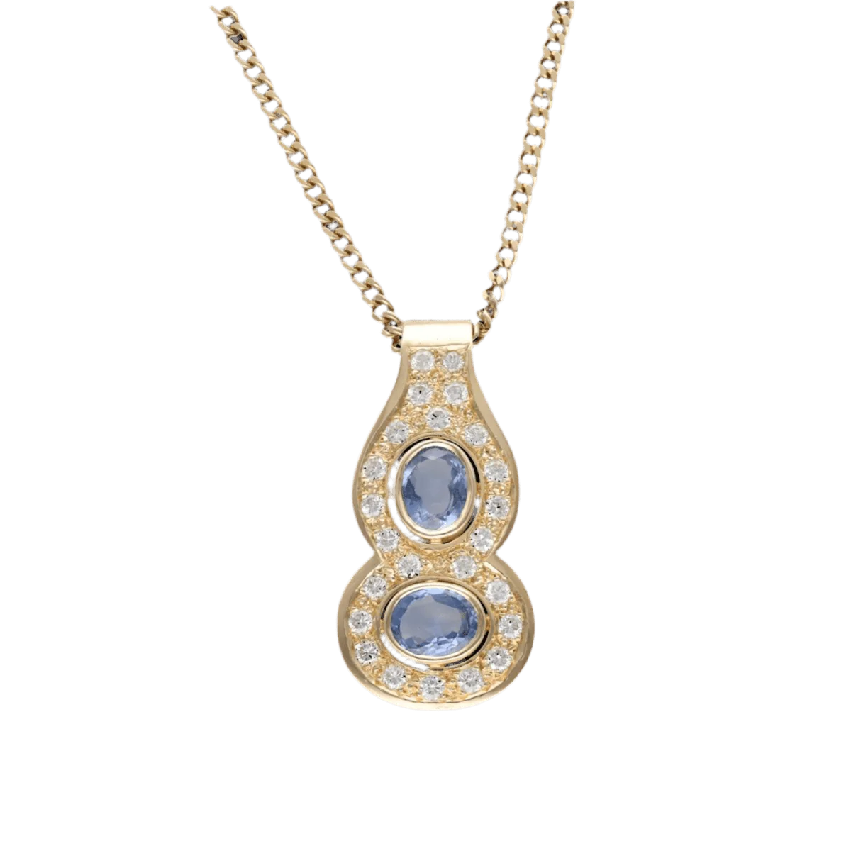 Collier pendentif en or jaune, saphirs et diamants