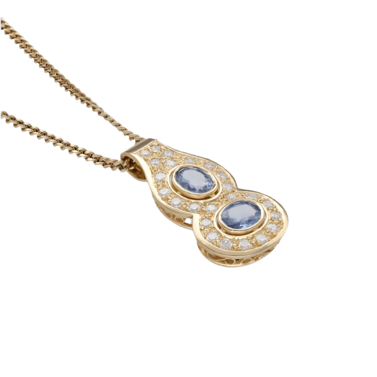 Collier pendentif en or jaune, saphirs et diamants - Image 3