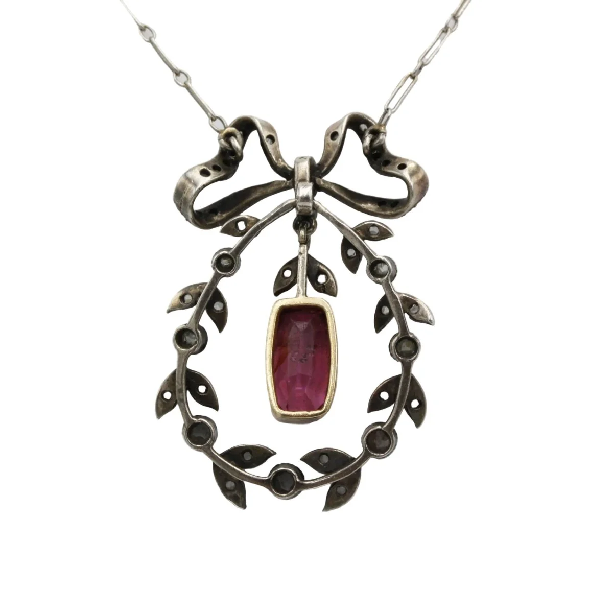 Collier Pendentif en or jaune, argent, platine, tourmaline et diamants - Image 3
