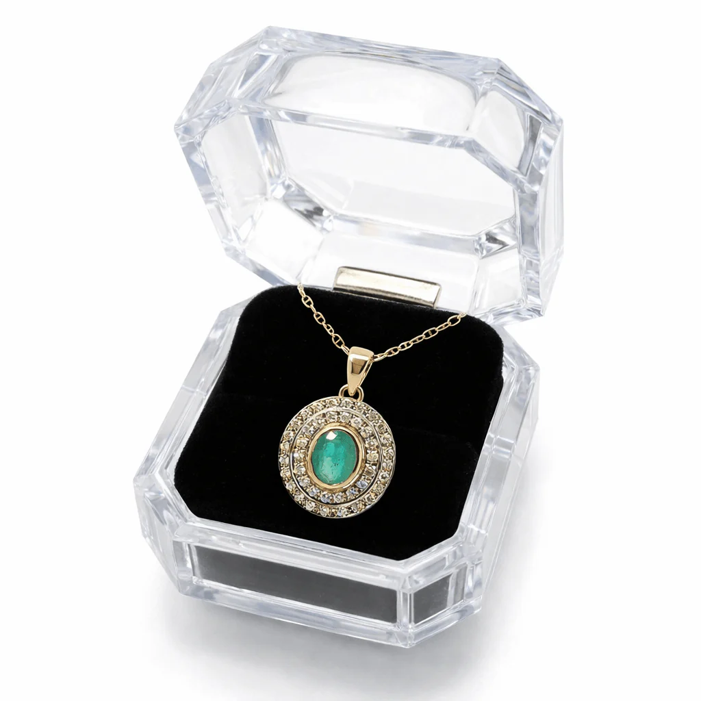 Collier Pendentif en or jaune, émeraude et diamants - Image 5