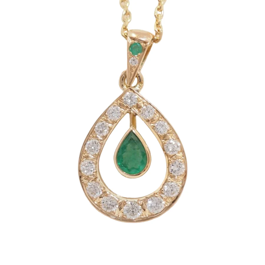 Collier pendentif en or jaune, émeraude et diamants - Image 3