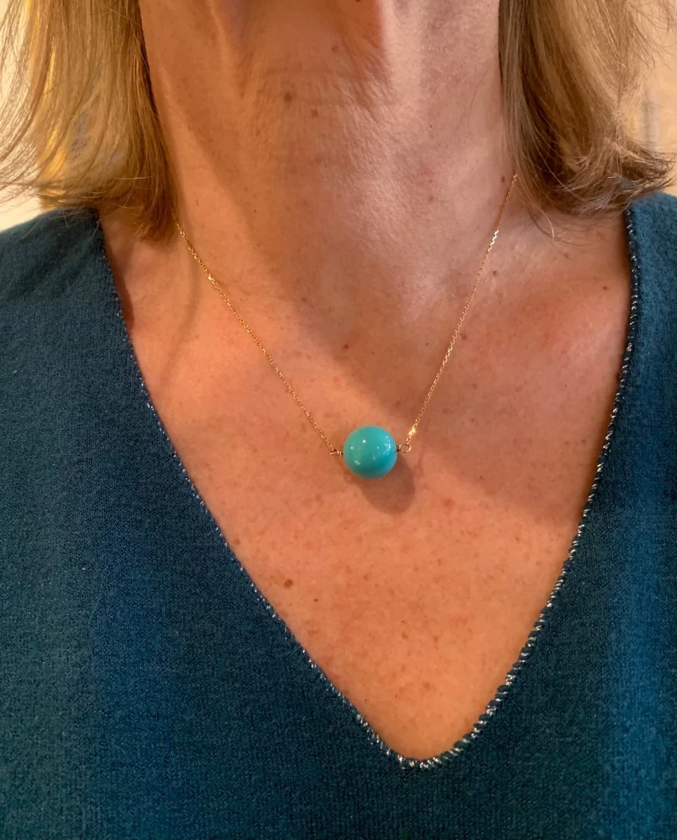 Collier Pendentif en or jaune et turquoise - Image 2
