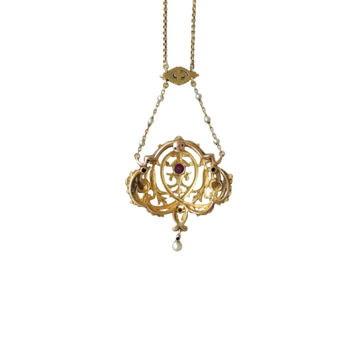 Collier Pendentif en or jaune, rubis, perles et diamants - Image 8