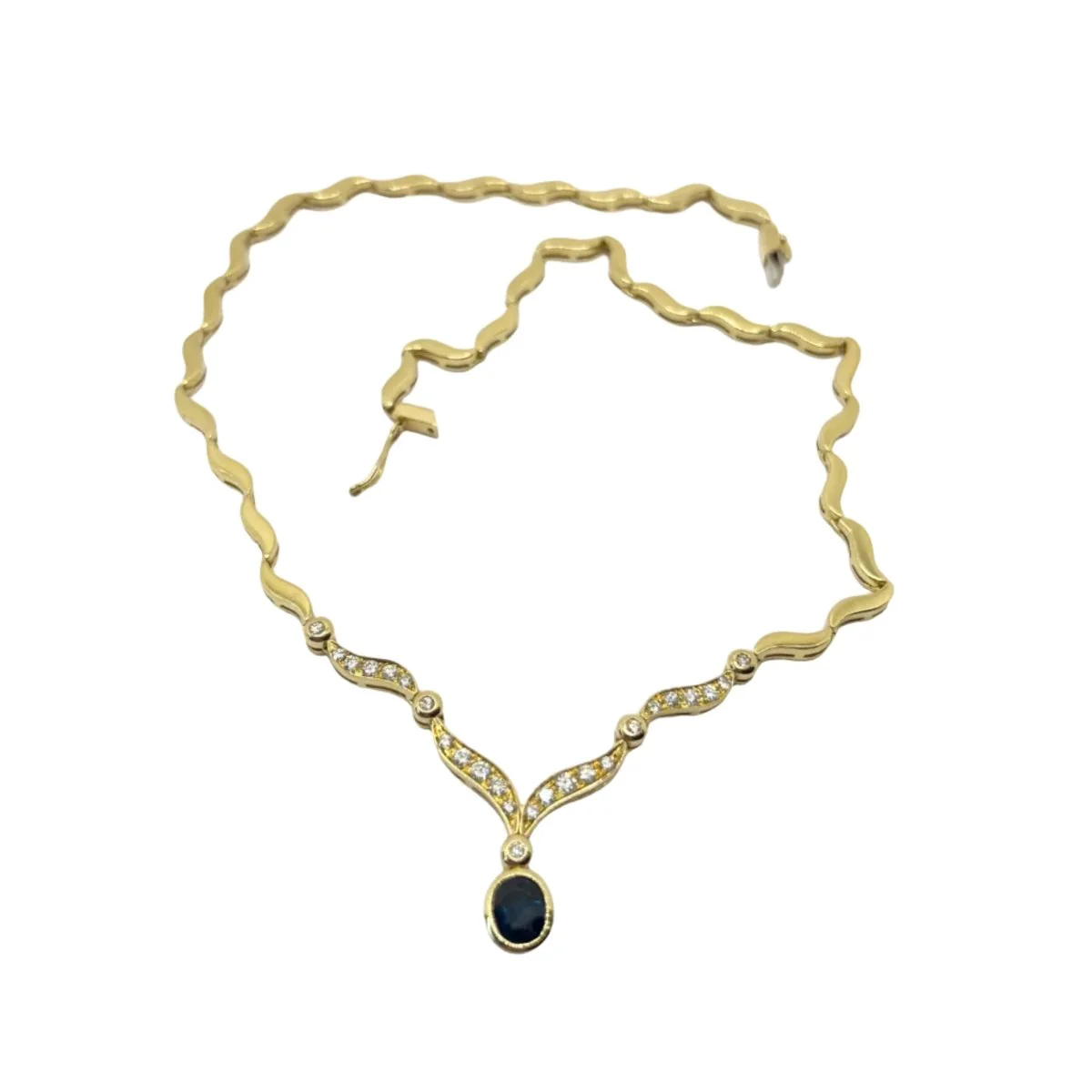 Collier Pendentif en or jaune, saphir et diamants - Image 2