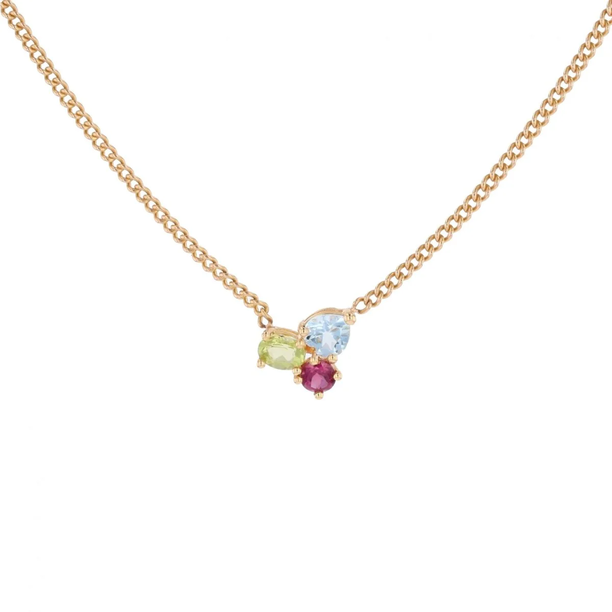 Collier Pendentif en or jaune, topaze, grenat et péridot
