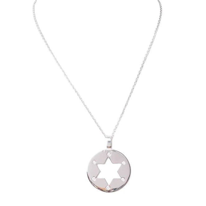 Collier pendentif étoile de David en or blanc et diamants