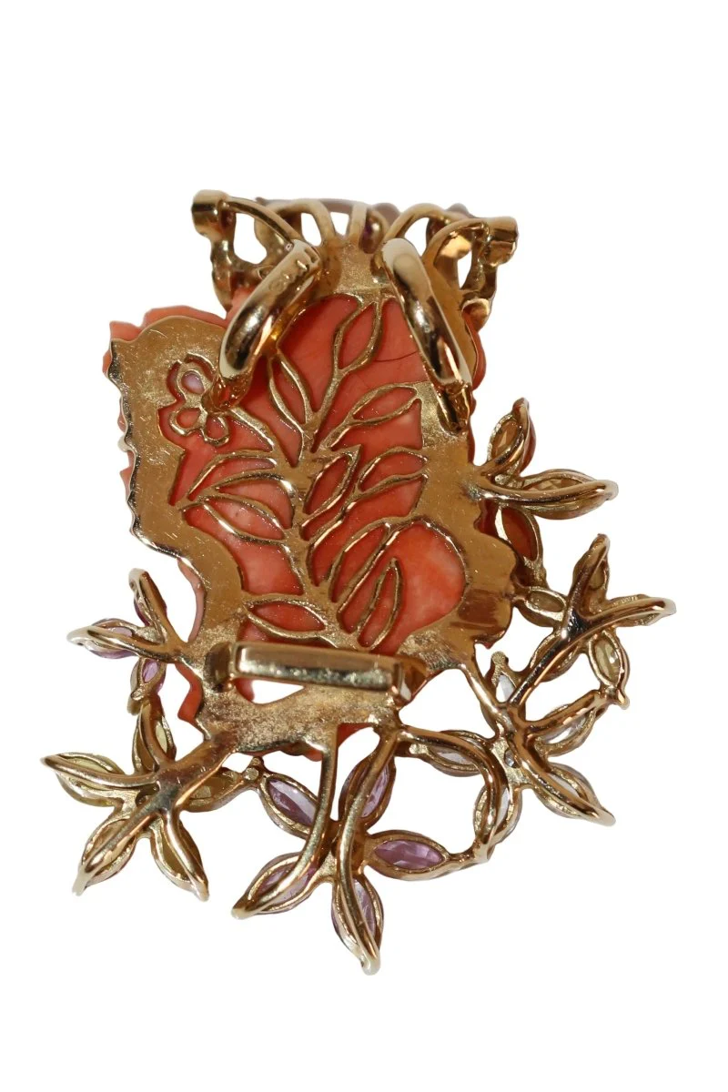 Collier Pendentif en or jaune, corail et diamants - Image 3