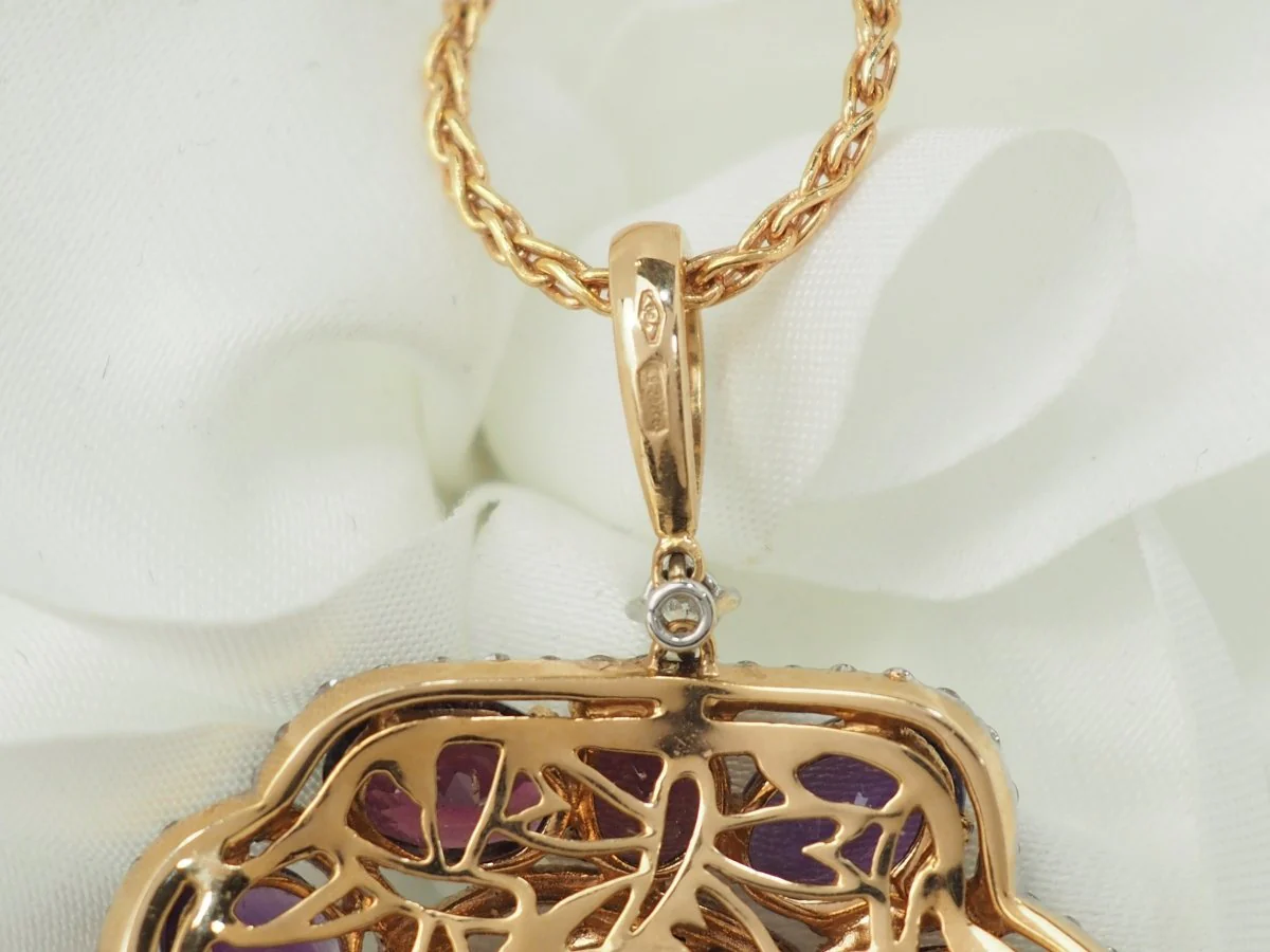 Collier pendentif fleur en or rose, pierres fines et diamants - Image 13