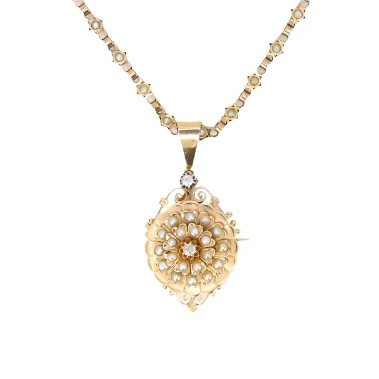 GEORGES BRUNET - Collier Napoléon III or jaune diamants perles fines