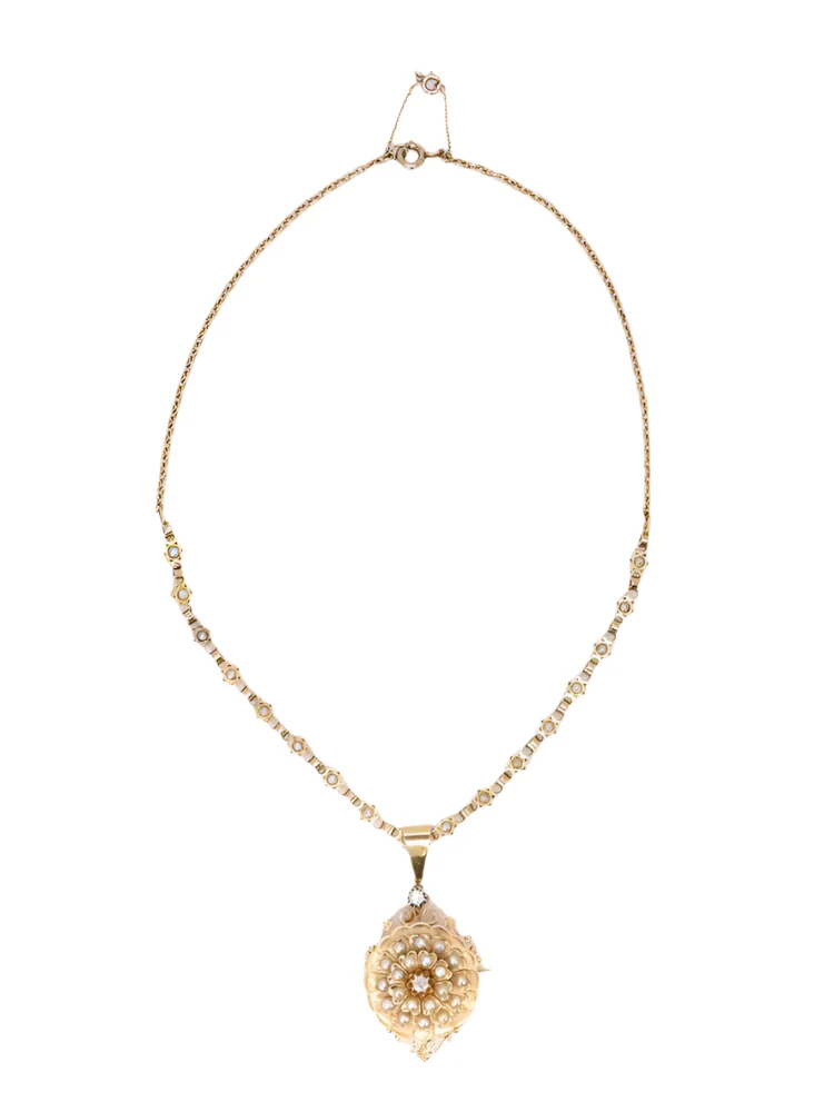 GEORGES BRUNET - Collier Napoléon III or jaune diamants perles fines - Image 3