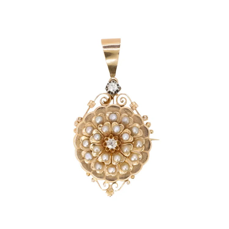 GEORGES BRUNET - Collier Napoléon III or jaune diamants perles fines - Image 4