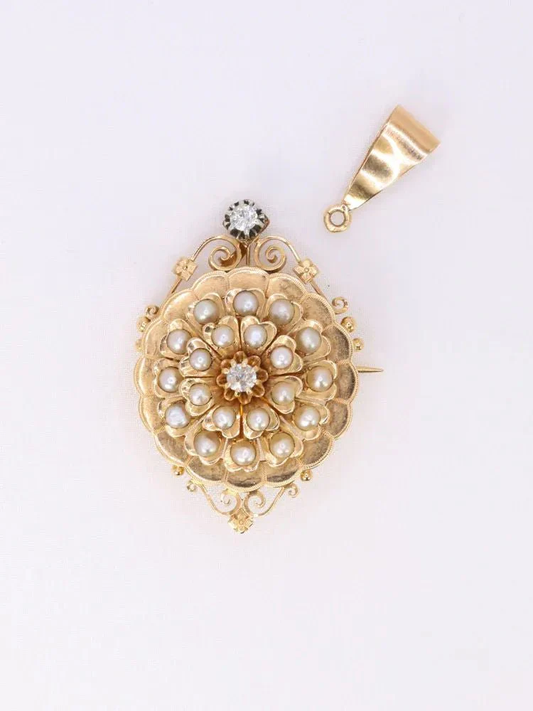 GEORGES BRUNET - Collier Napoléon III or jaune diamants perles fines - Image 5