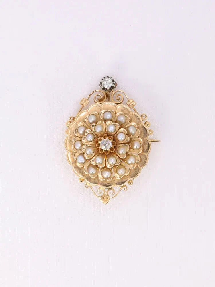 GEORGES BRUNET - Collier Napoléon III or jaune diamants perles fines - Image 6