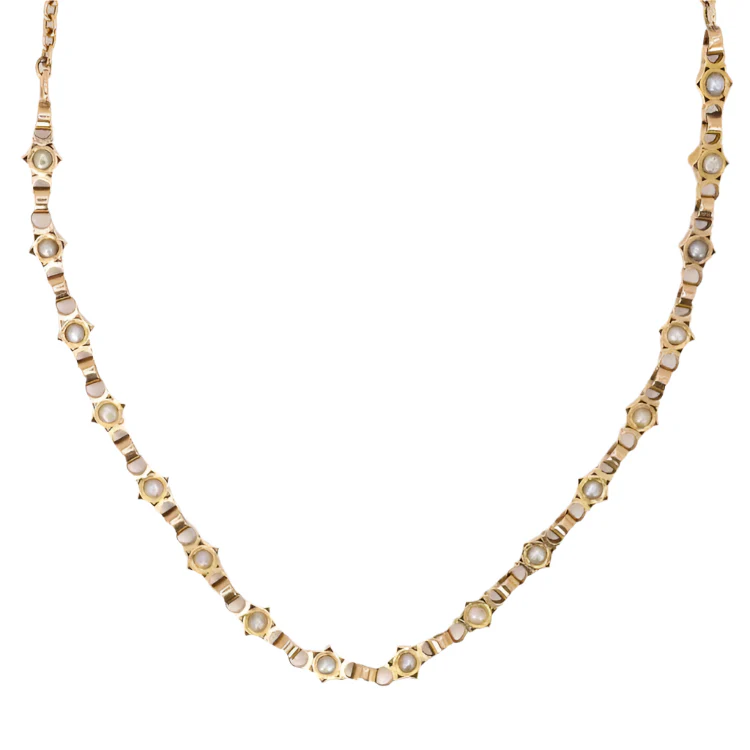 GEORGES BRUNET - Collier Napoléon III or jaune diamants perles fines - Image 9