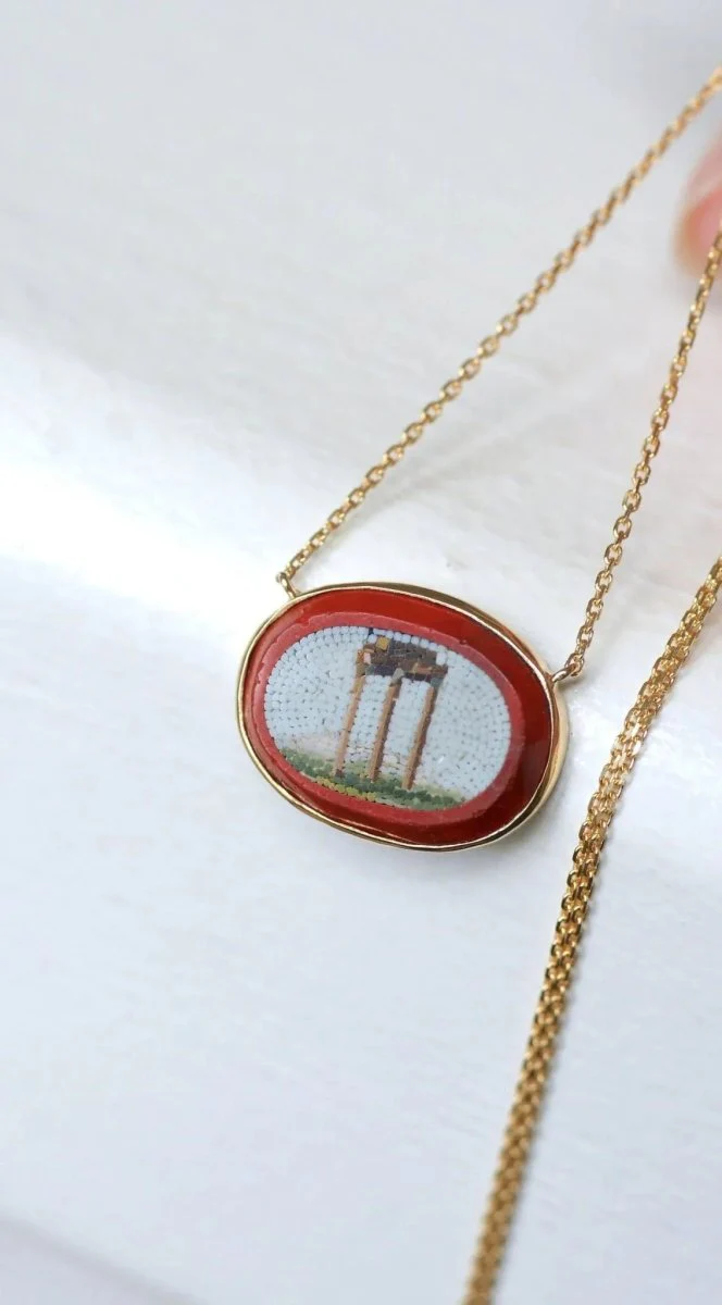 Collier pendentif micro mosaïque temple antique or jaune - Image 5