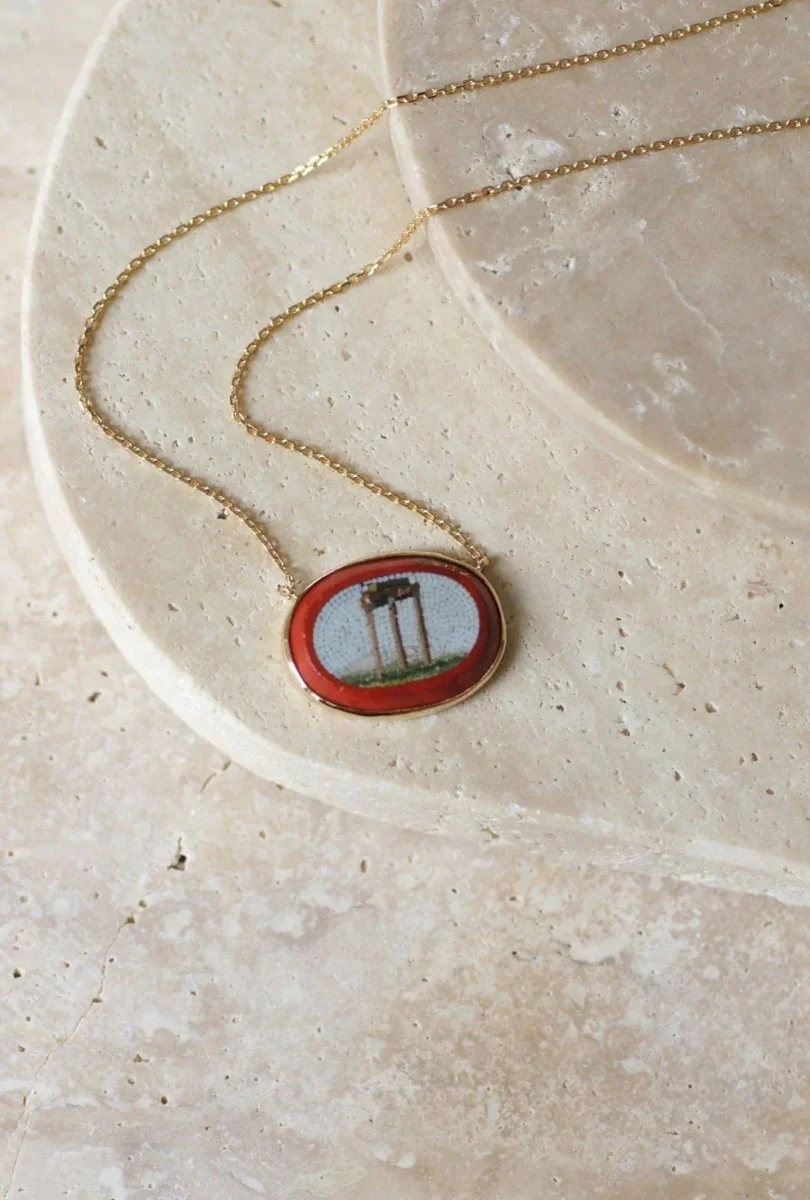 Collier pendentif micro mosaïque temple antique or jaune - Image 7