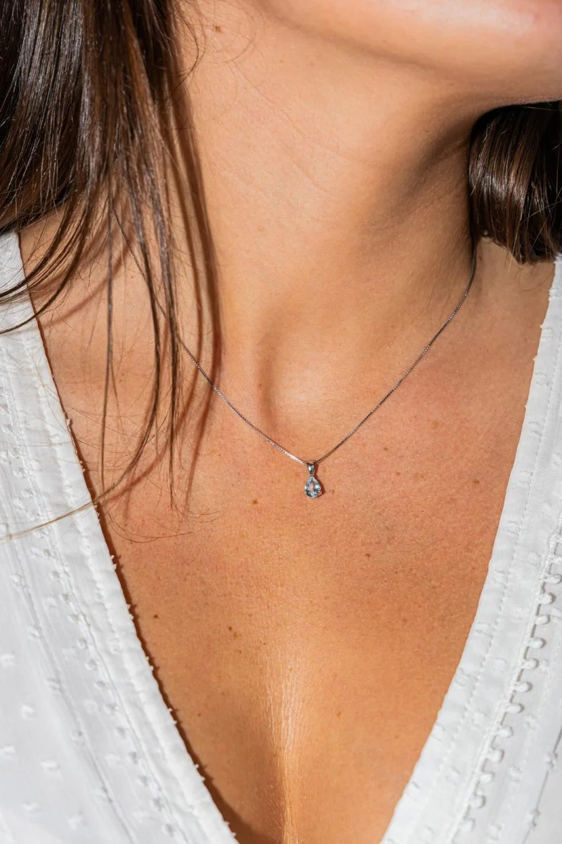 Collier Pendentif Or blanc Aigue Marine - Image 2