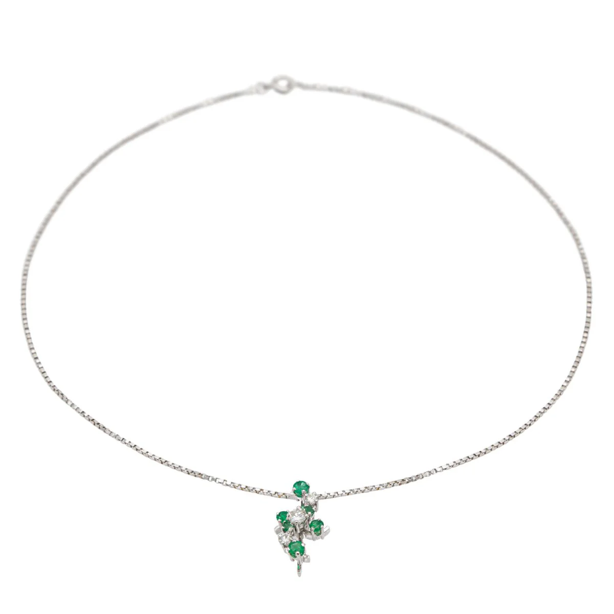 Collier Pendentif Or Blanc Emeraude - Image 4
