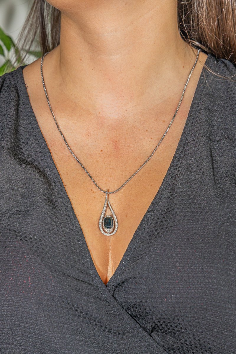 Collier Pendentif Or blanc Saphir - Image 2