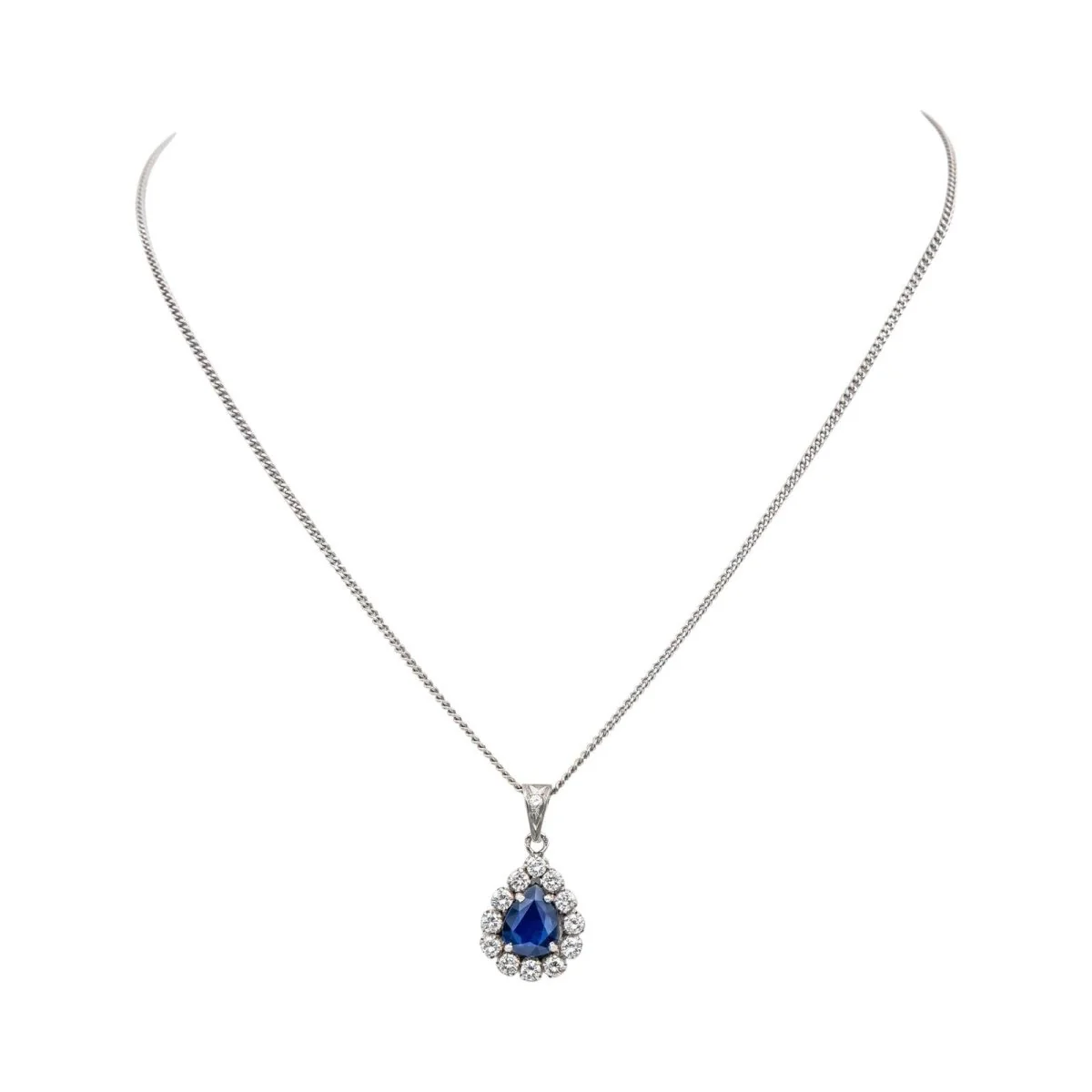 Collier Pendentif en or blanc, saphir et diamants - Image 3