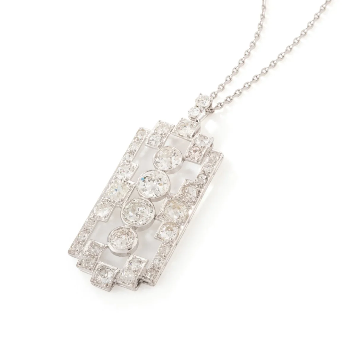 Collier Pendentif Plaque en or blanc, platine et diamants - Image 3