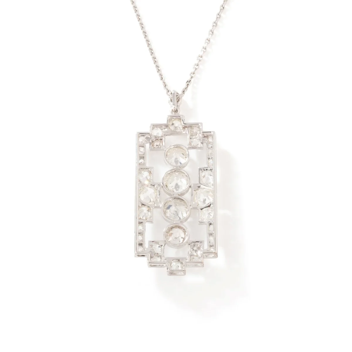 Collier Pendentif Plaque en or blanc, platine et diamants - Image 4