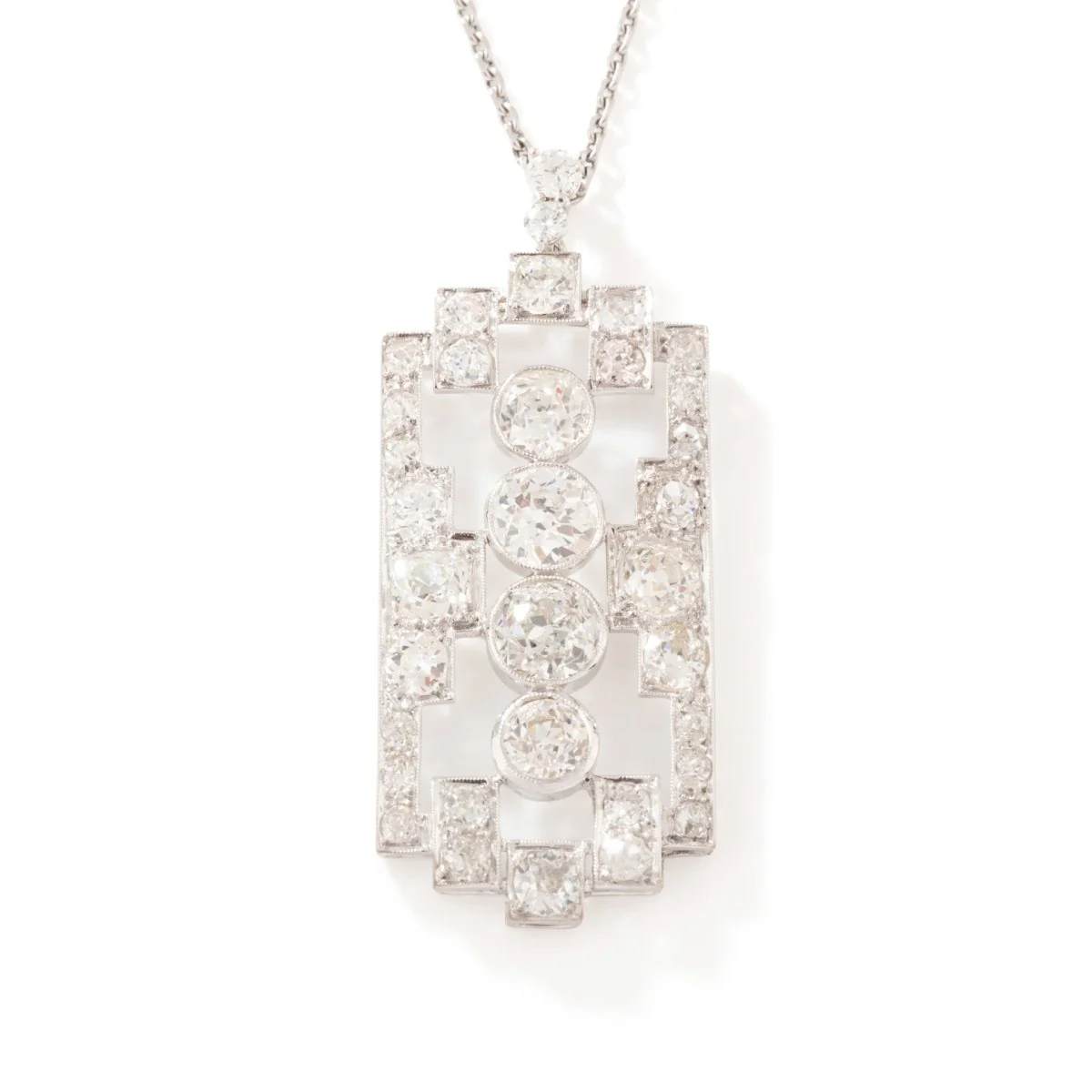 Collier Pendentif Plaque en or blanc, platine et diamants - Image 5