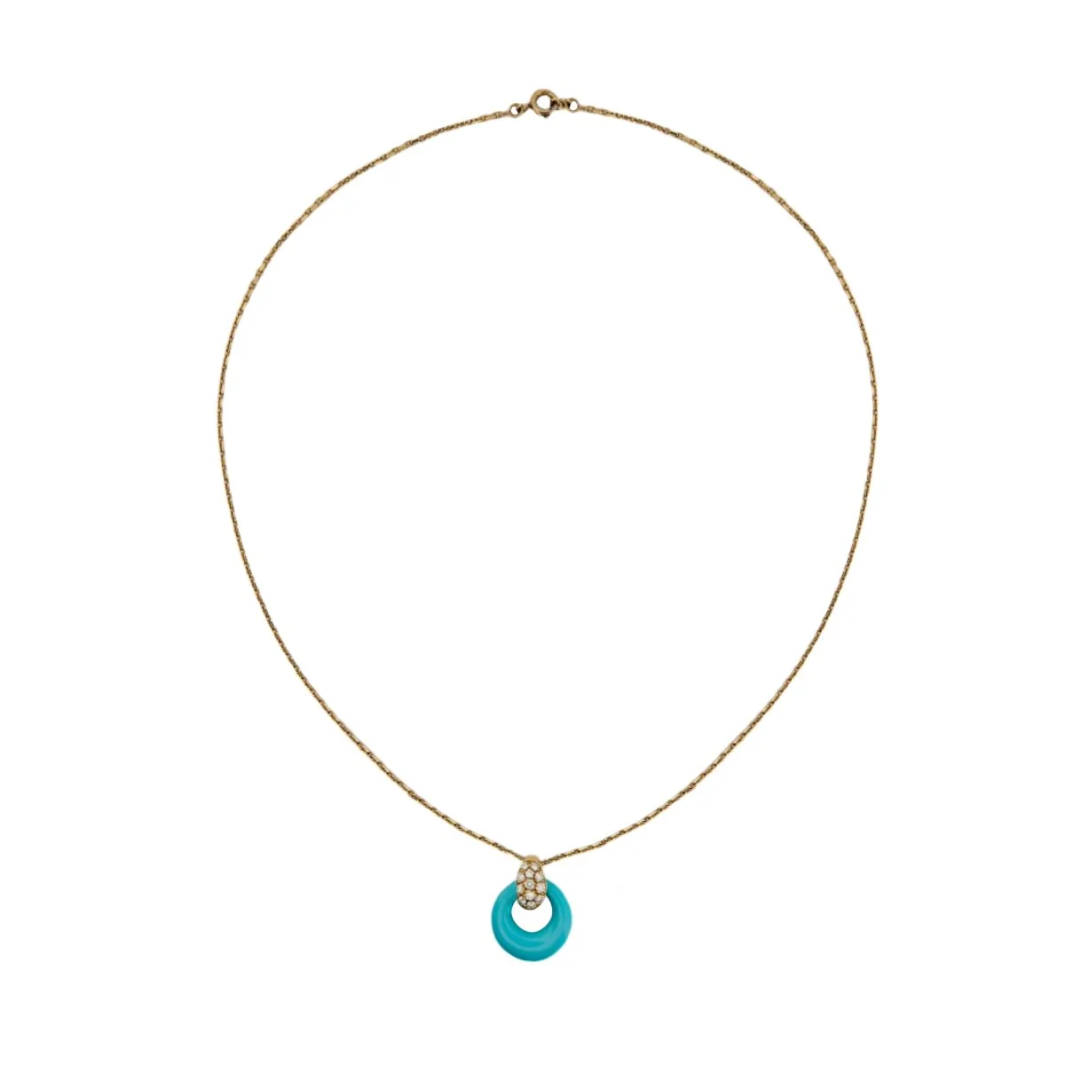 Collier Pendentif VAN CLEEF & ARPELS en or jaune, turquoise, nacre et diamants