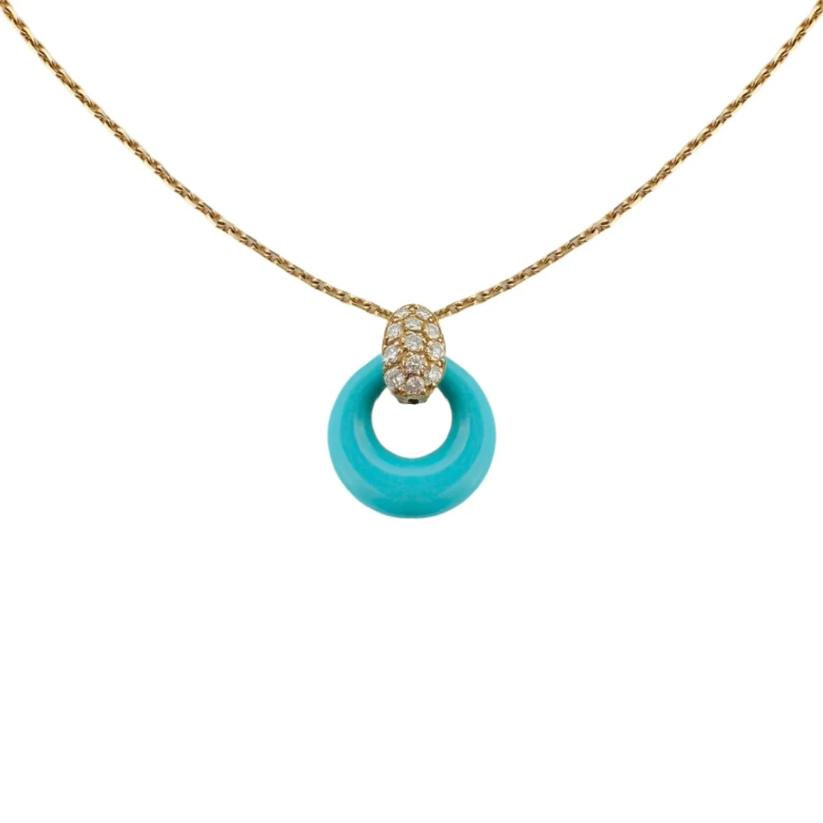 Collier Pendentif VAN CLEEF & ARPELS en or jaune, turquoise, nacre et diamants - Image 3