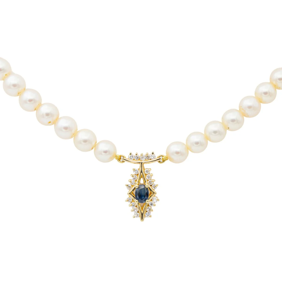 Collier en or jaune, perles, saphir et diamants - Image 3