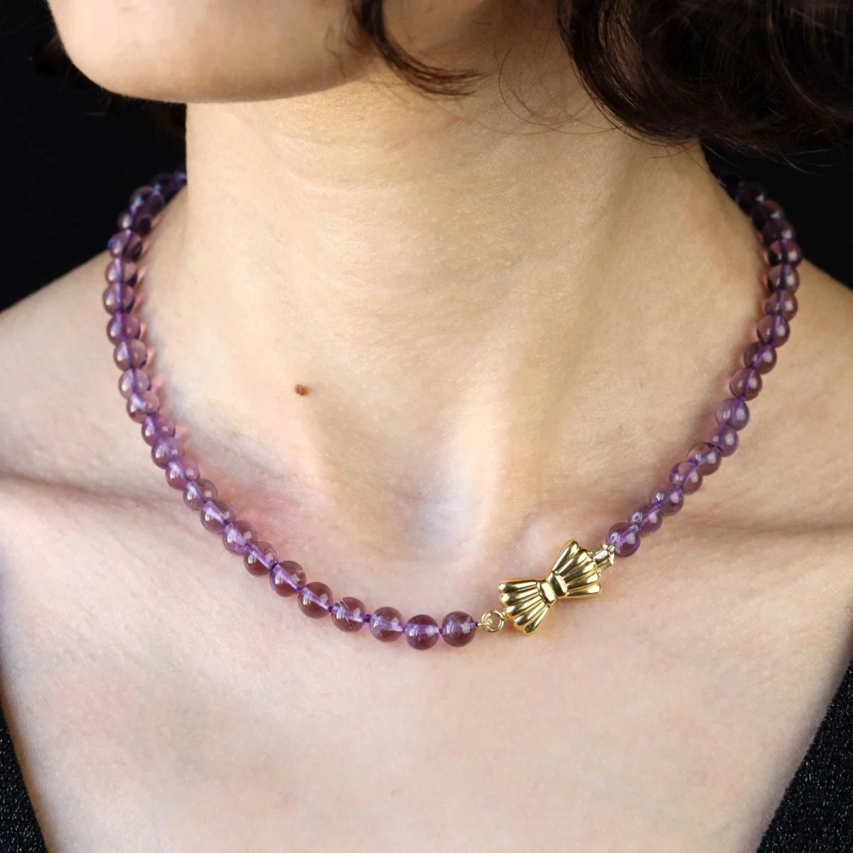 Collier Perles en or jaune et améthyste - Image 2