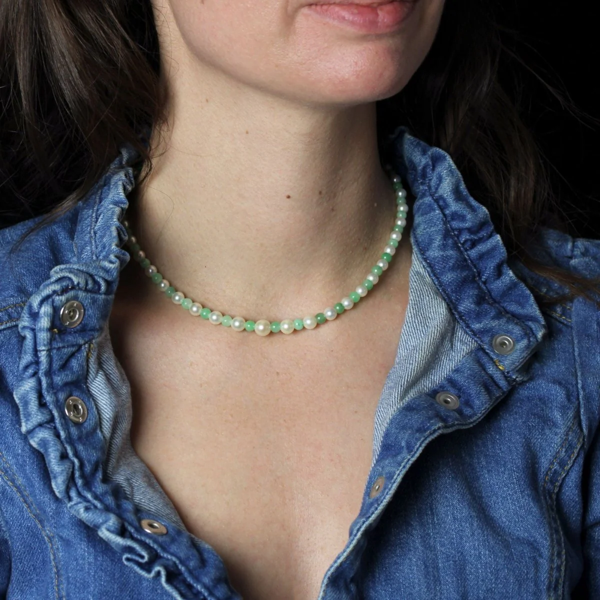 Collier Perles en or rose et jade - Image 2