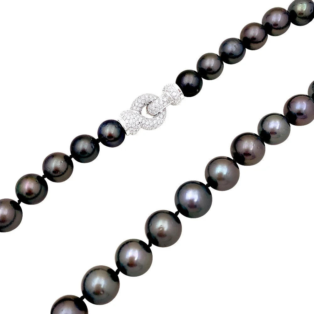 Collier perles de Tahiti en or blanc et diamants - Image 6