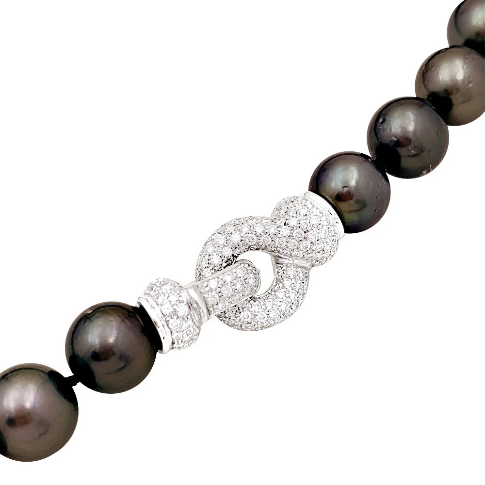 Collier perles de Tahiti en or blanc et diamants - Image 7