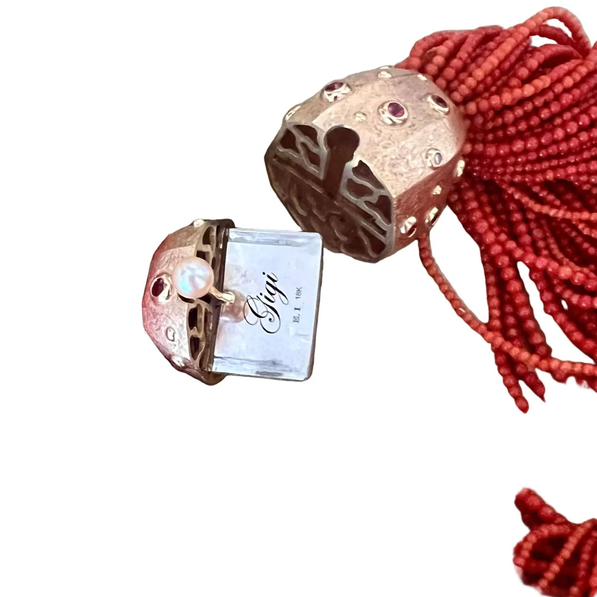 Collier Perles en or jaune, corail, topazes et diamants - Image 3
