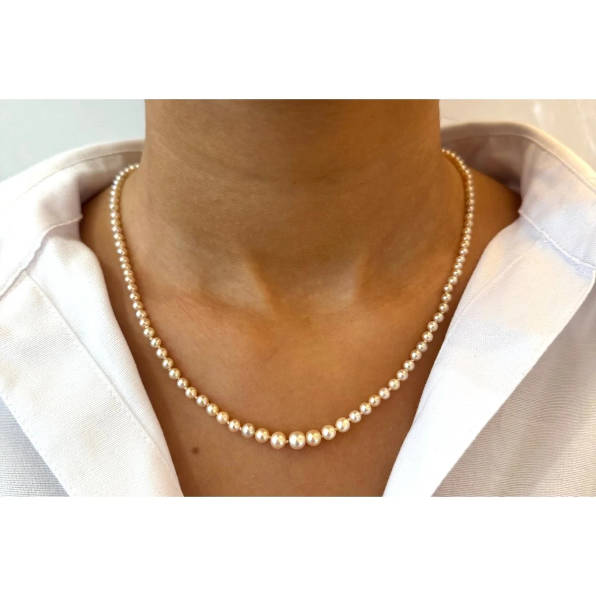 Collier perles fines et fermoir diamants en or - Image 2