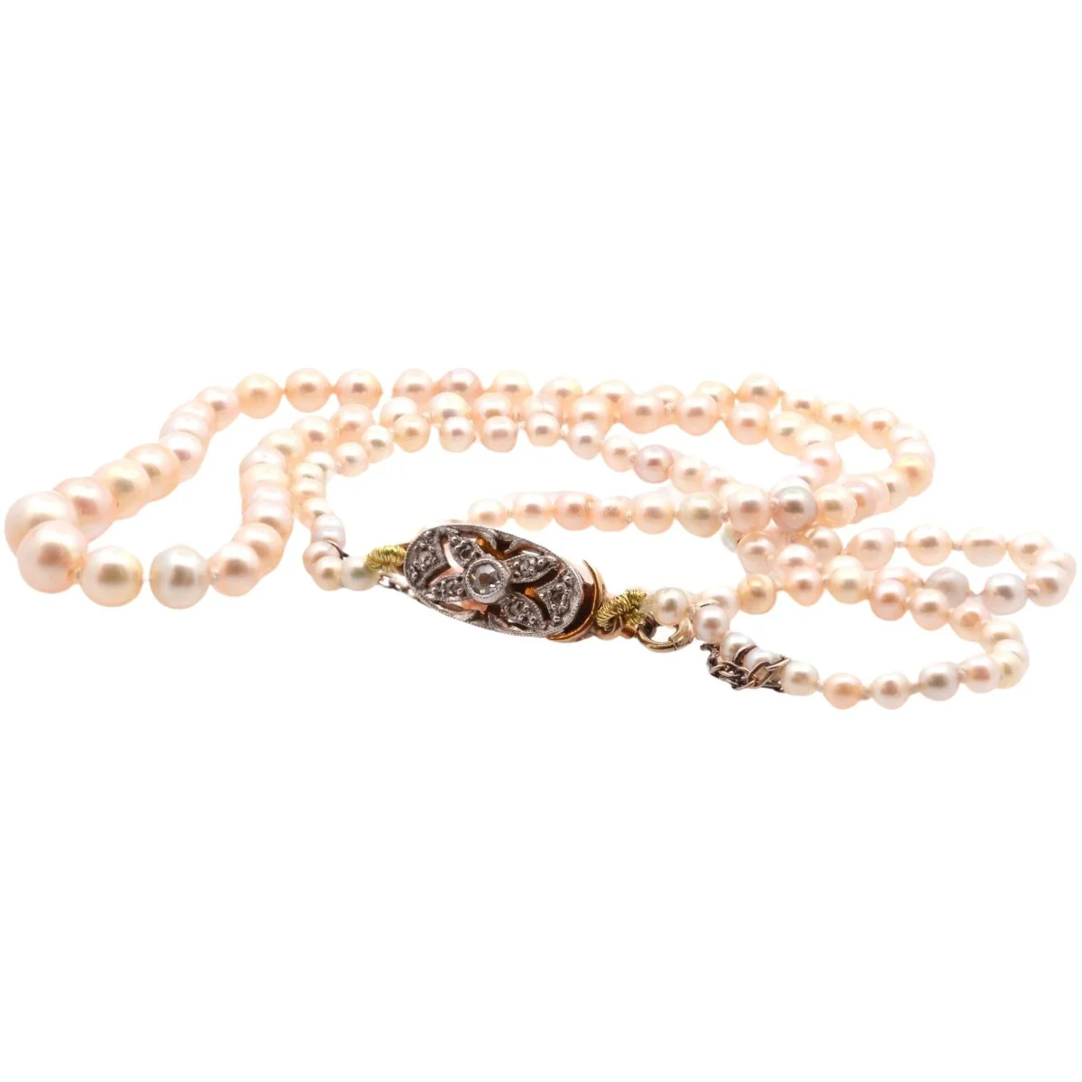 Collier perles fines et fermoir diamants en or - Image 4
