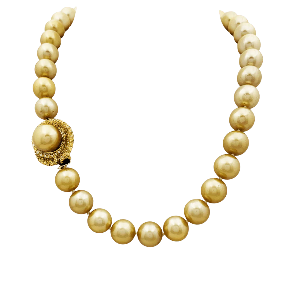 Collier Perles en or jaune, saphirs et diamants