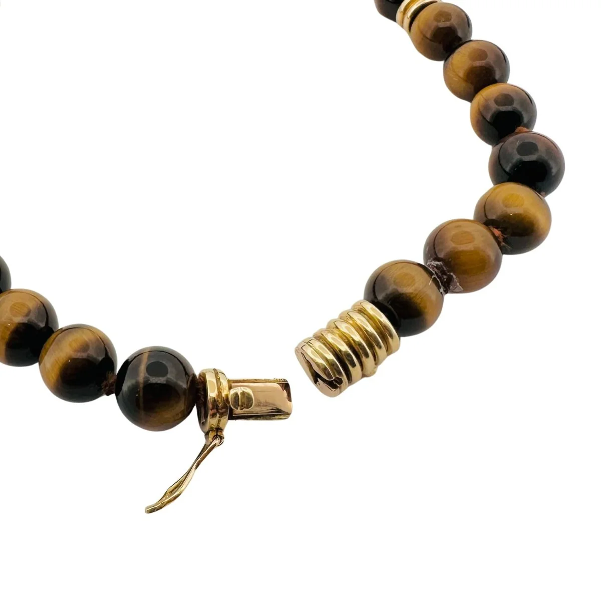 Collier Perles en or jaune et oeil de tigre - Image 2