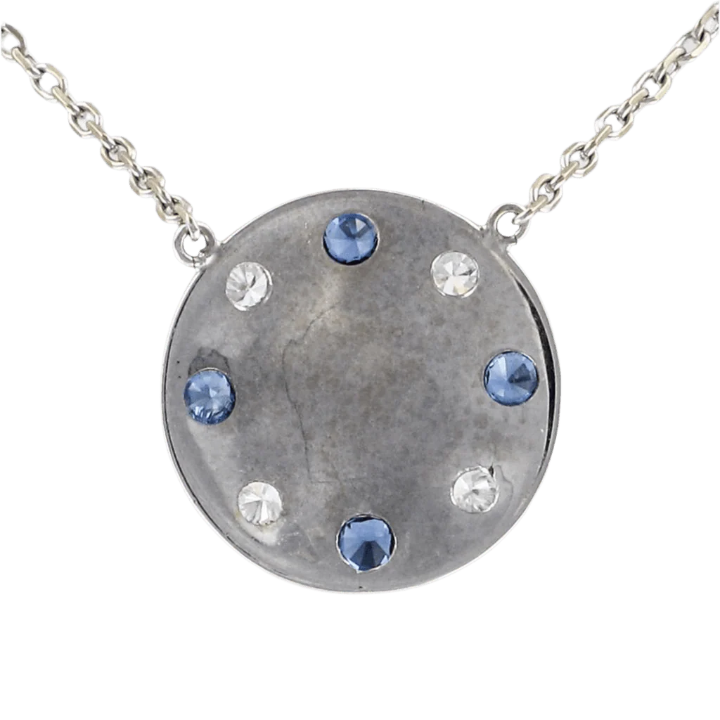 Collier Pendentif en or blanc, pierre de lune, saphirs et diamants - Image 4