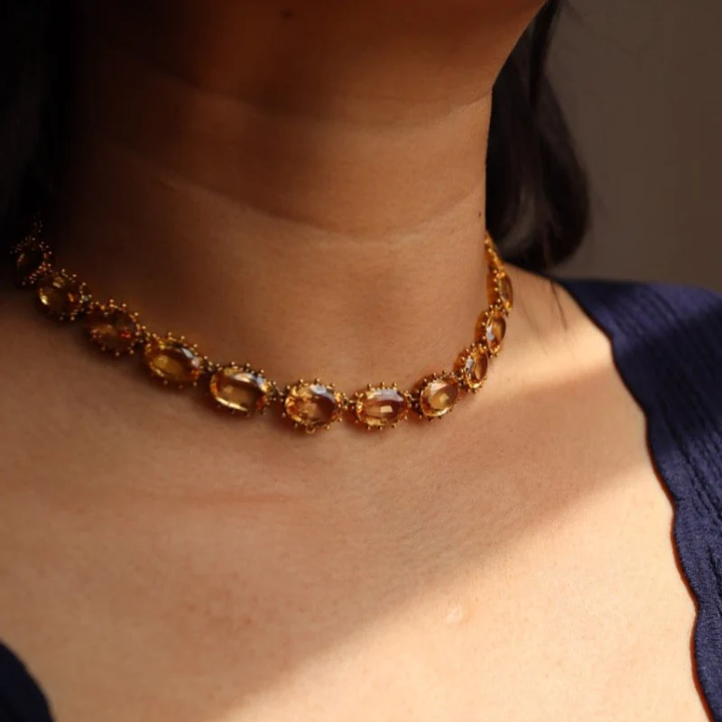 Collier Ras de cou en or jaune et topazes impériales - Image 2