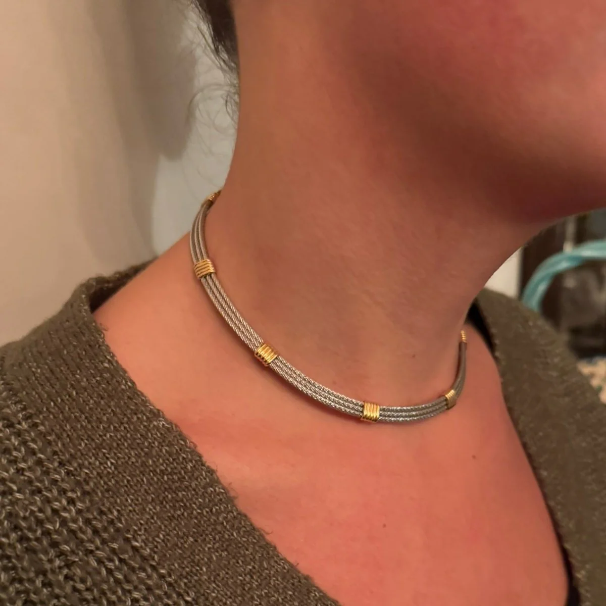 Collier Ras de Cou FRED "Force 10" en or jaune et acier - Image 2