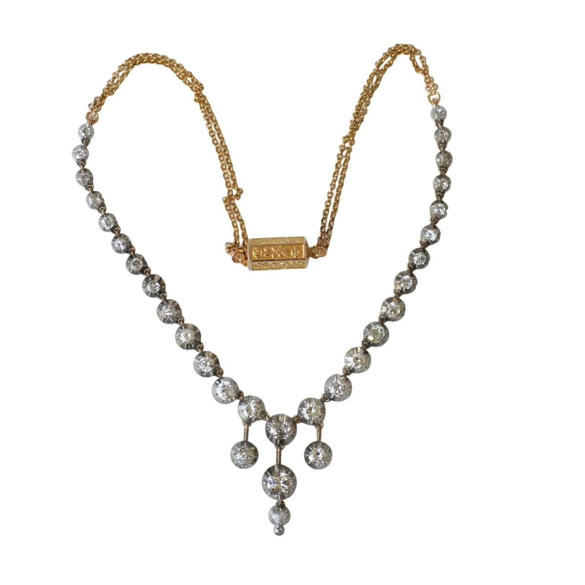 Collier Rivière en or jaune, or rose, argent et diamants - Image 4
